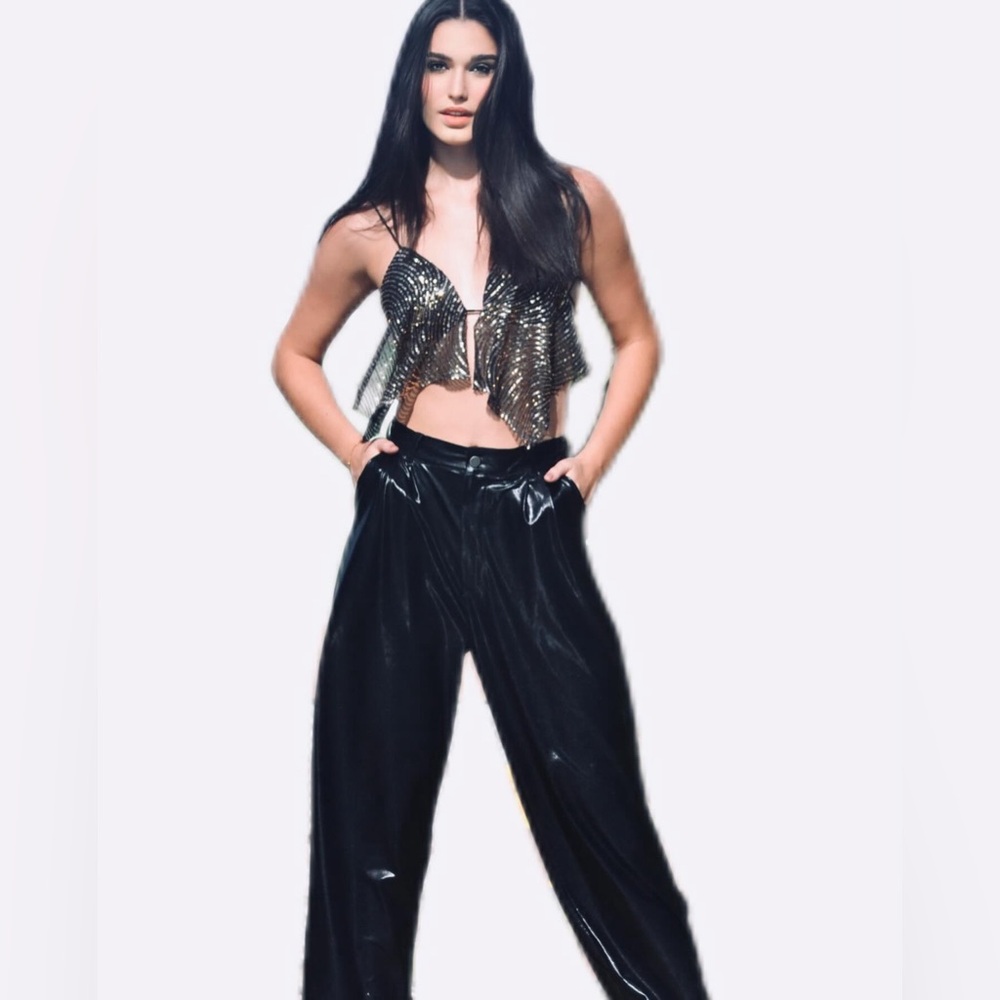 Unisex Black  Cargo  Pants  - synthetic leather